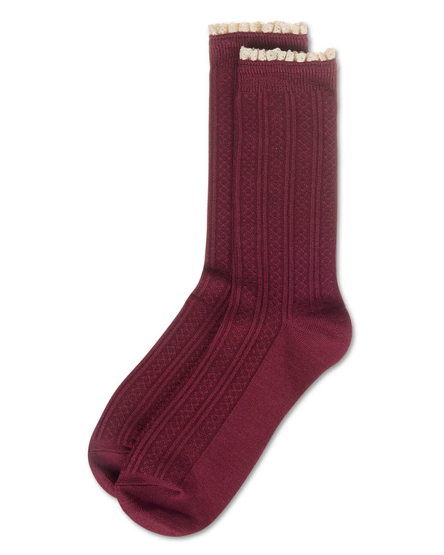 Prairie Lace Crew Burgundy Gifts + Accessories Socks Me Moí