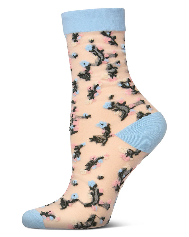 Flowing Floral Sheer Crew Dusty Blue Gifts + Accessories Socks Me Moí