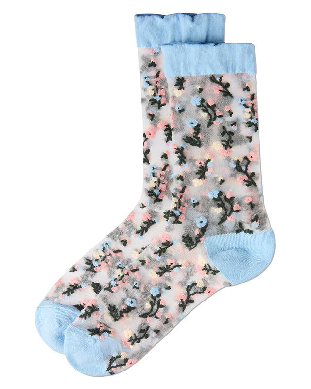 Flowing Floral Sheer Crew Dusty Blue Gifts + Accessories Socks Me Moí