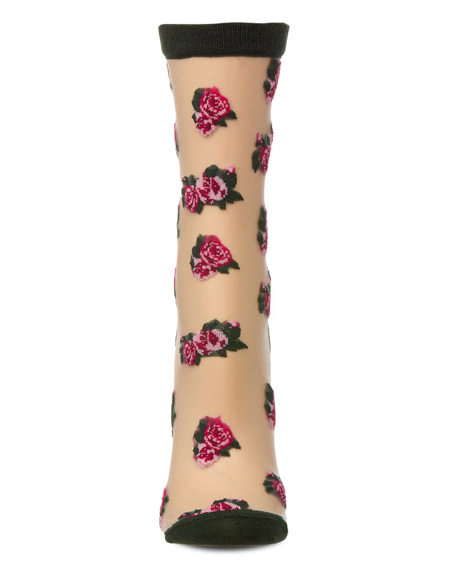 Rose Sheer Crew Olive Gifts + Accessories Socks Me Moí
