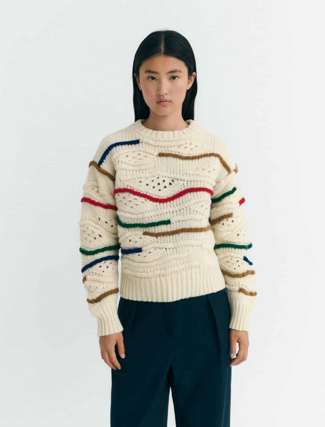 Multicolor Macrame Candela Knitted Sweater Women's Tops Thinking Mu