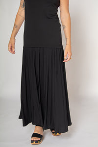 Contrast Tank Top Pleated Maxi Dress Black Women's Dresses Esthé