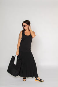 Contrast Tank Top Pleated Maxi Dress Black