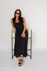 Contrast Tank Top Pleated Maxi Dress Black