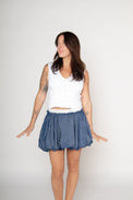 Balloon Lace Trim Mini Skirt Dark Blue Women's Bottoms Skirt Esthé