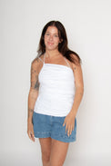 One Shoulder Pleated Poplin Top White Women's Tops Esthé