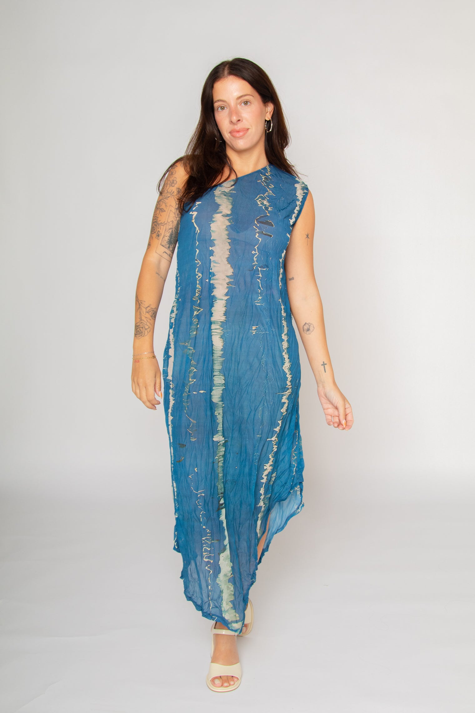 One Shoulder Crinkle Dress Water Reflection Print Women's Dresses Esthé