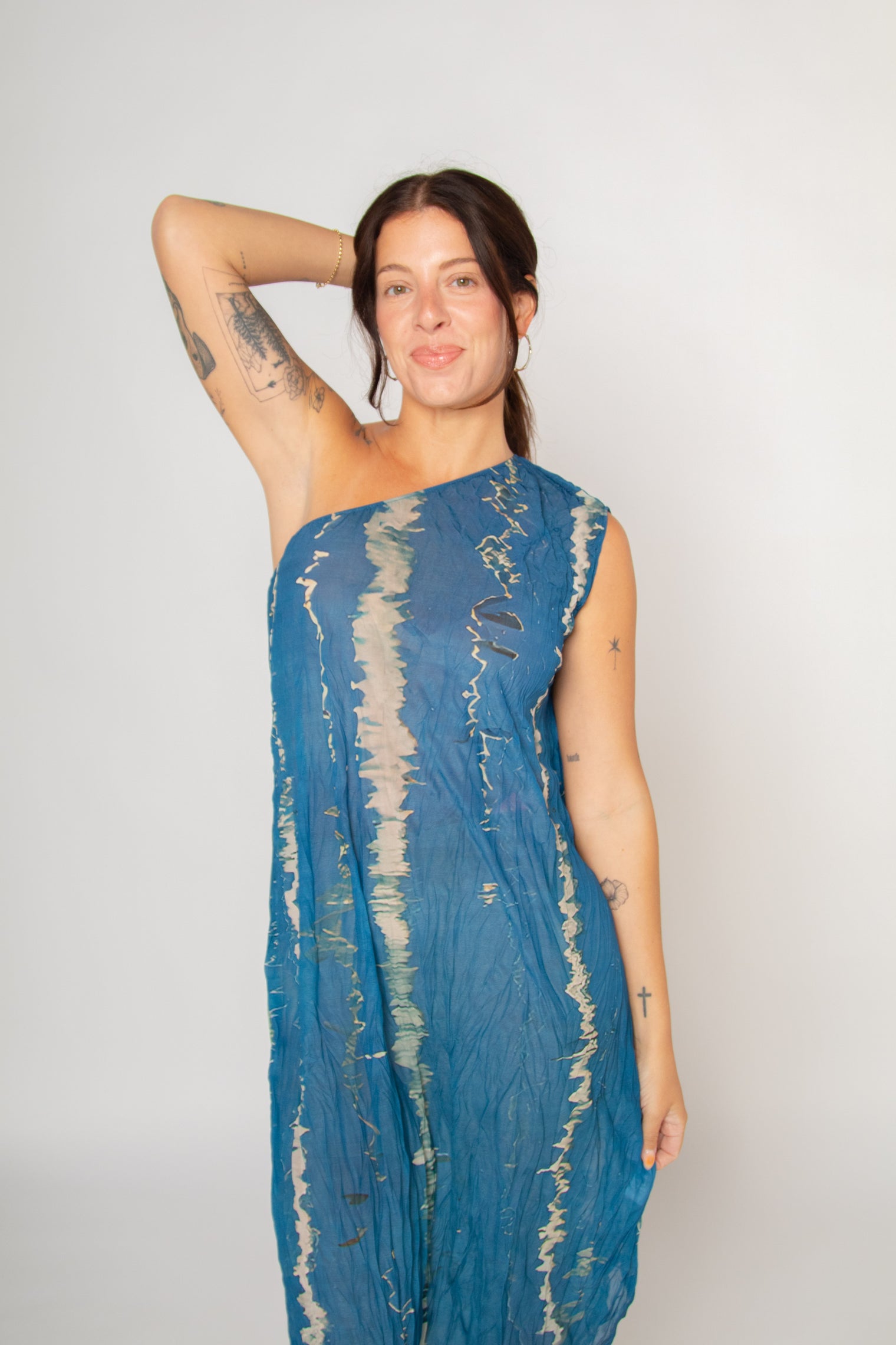 One Shoulder Crinkle Dress Water Reflection Print Women's Dresses Esthé