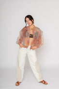 Printed Organza Bomber Jacket Pink Sunset Ombre Women's Tops Esthé