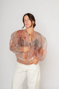 Printed Organza Bomber Jacket Pink Sunset Ombre Women's Tops Esthé