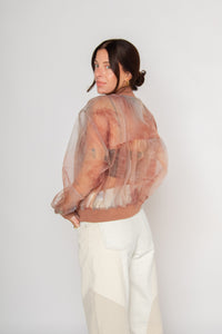 Printed Organza Bomber Jacket Pink Sunset Ombre Women's Tops Esthé