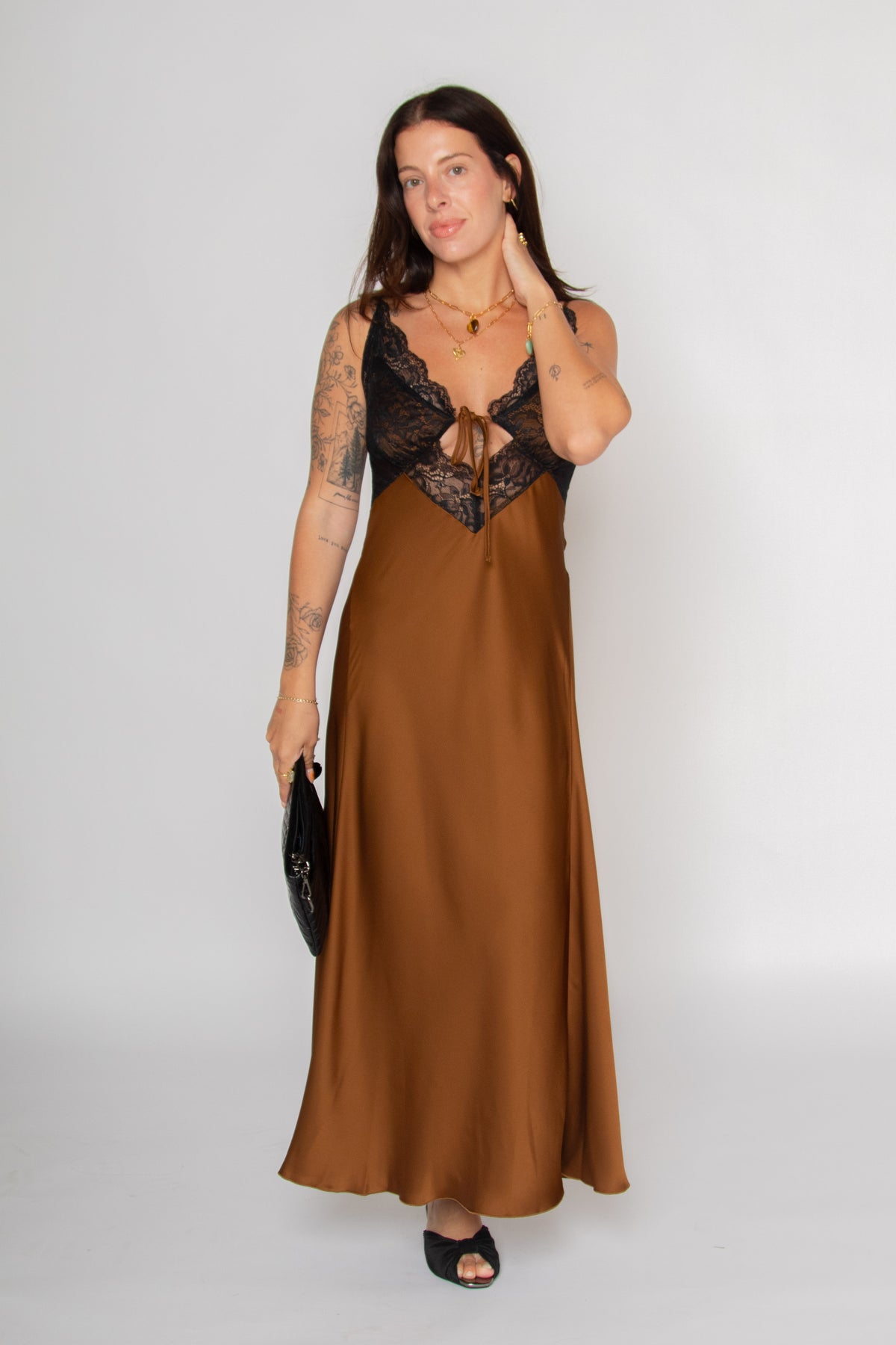 Esthé Lace Satin Brown Slip Dress – The Sōl Collective