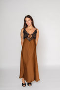 Lace Satin Slip Dress Brown Women's Dresses Esthé
