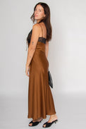 Lace Satin Slip Dress Brown Women's Dresses Esthé