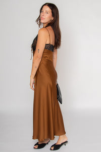 Lace Satin Slip Dress Brown Women's Dresses Esthé