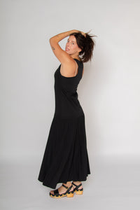Contrast Tank Top Pleated Maxi Dress Black