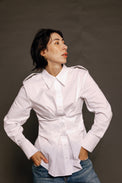 Nemesis Cinched Epaulet Shirt White Women's Tops Theo