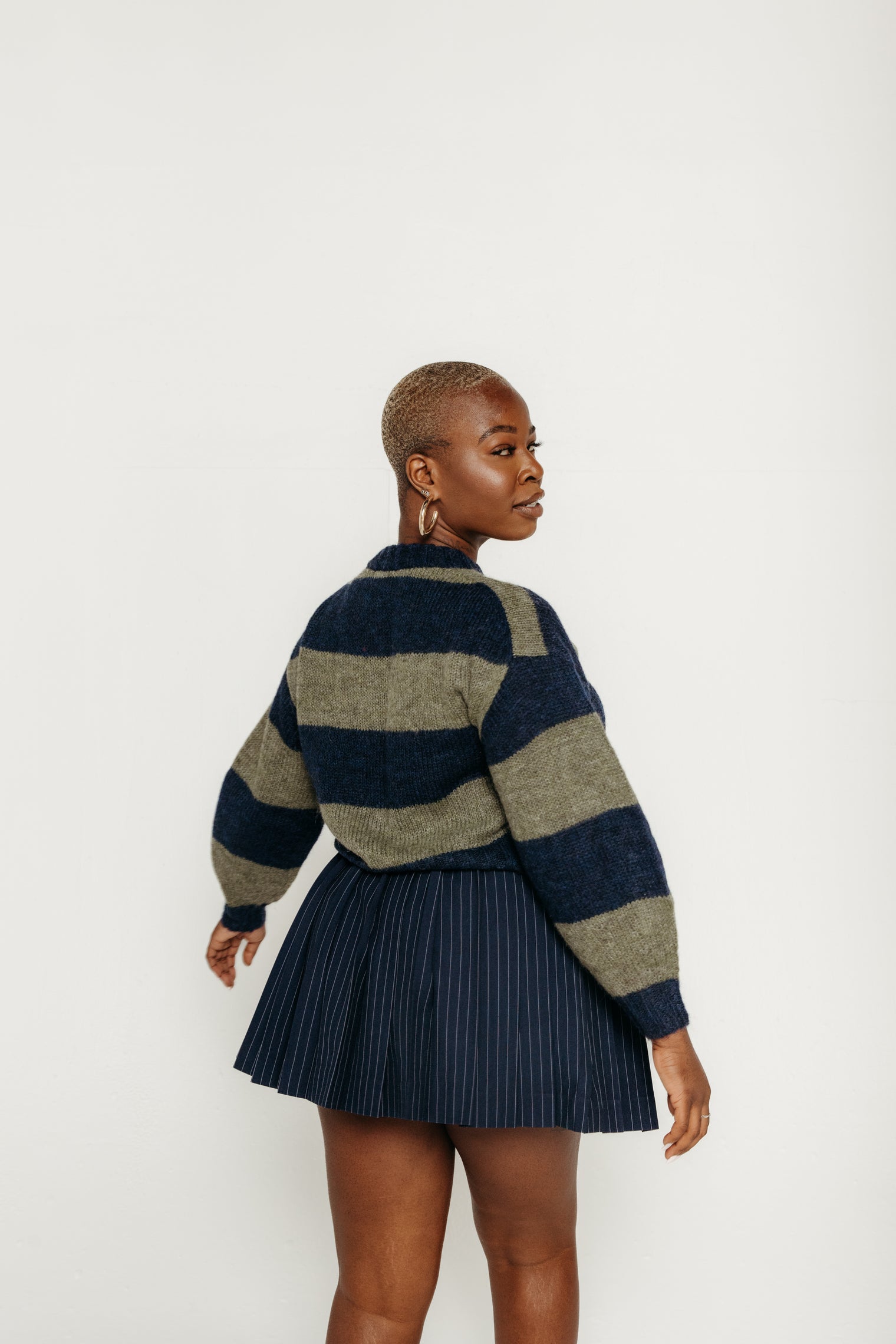 Oversized Striped Sweater Navy Khaki Women's Tops The Tiny Big Sister