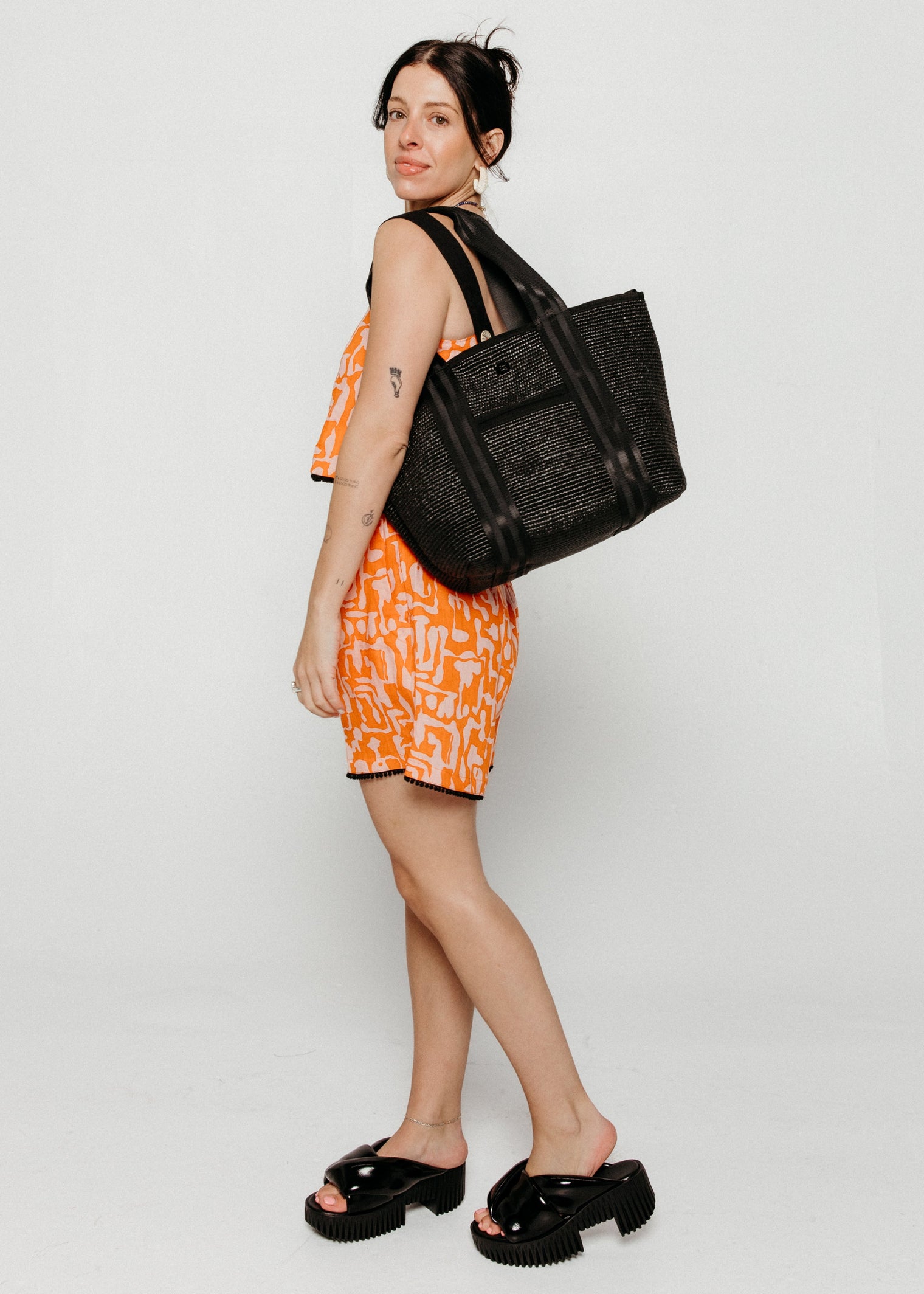 Capri Black Raffia Gifts + Accessories Bags Think Royln