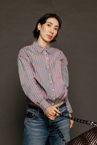 Multi Stripe Blousant Shirt Mix Teal Women's Tops Theo