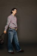 Multi Stripe Blousant Shirt Mix Teal Women's Tops Theo