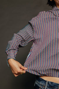 Multi Stripe Blousant Shirt Mix Teal Women's Tops Theo