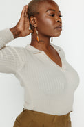 Ariza Ribbed Long Sleeve Cream Women's Tops SKFK