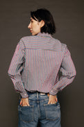 Multi Stripe Blousant Shirt Mix Teal Women's Tops Theo