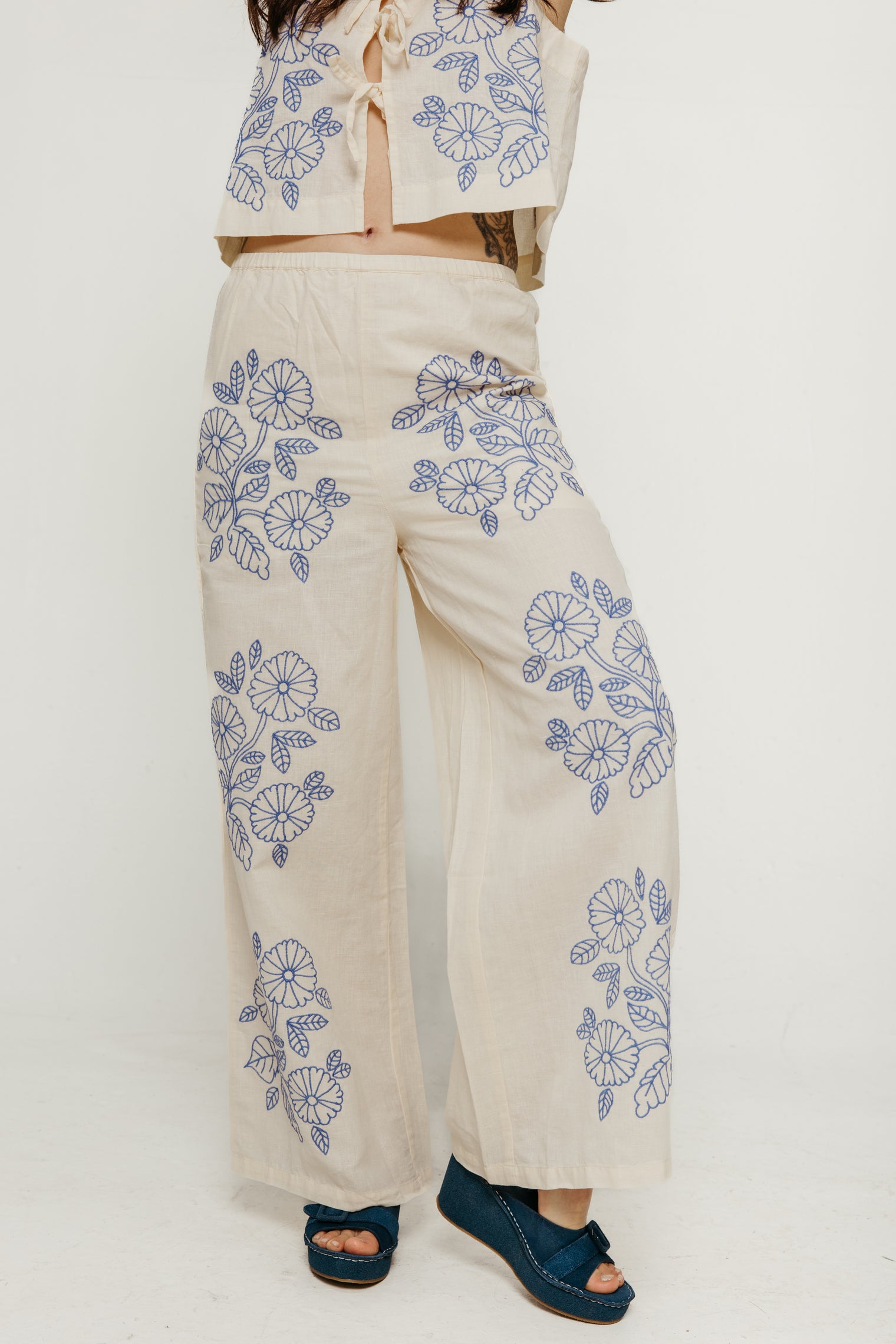 Embroidered Trouser Light Cream Women's Bottoms The Tiny Big Sister