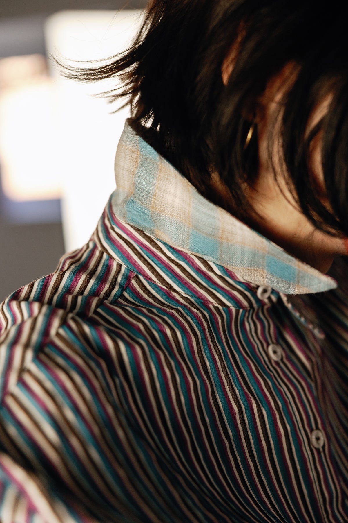 Multi Stripe Blousant Shirt Mix Teal Women's Tops Theo