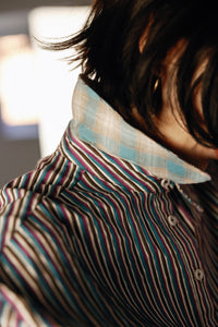 Multi Stripe Blousant Shirt Mix Teal Women's Tops Theo