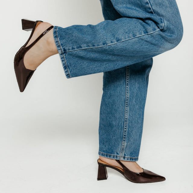 Maralyn Slingback Brown Patent Women's Shoes Heels Bianco