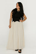 Giovva Pleated Linen Dress Black/Beige Women's Dresses Tach Clothing