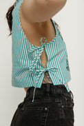 Striped Embroidered Top Off-White/Emerald Women's Tops The Tiny Big Sister