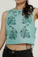 Striped Embroidered Top Off-White/Emerald Women's Tops The Tiny Big Sister