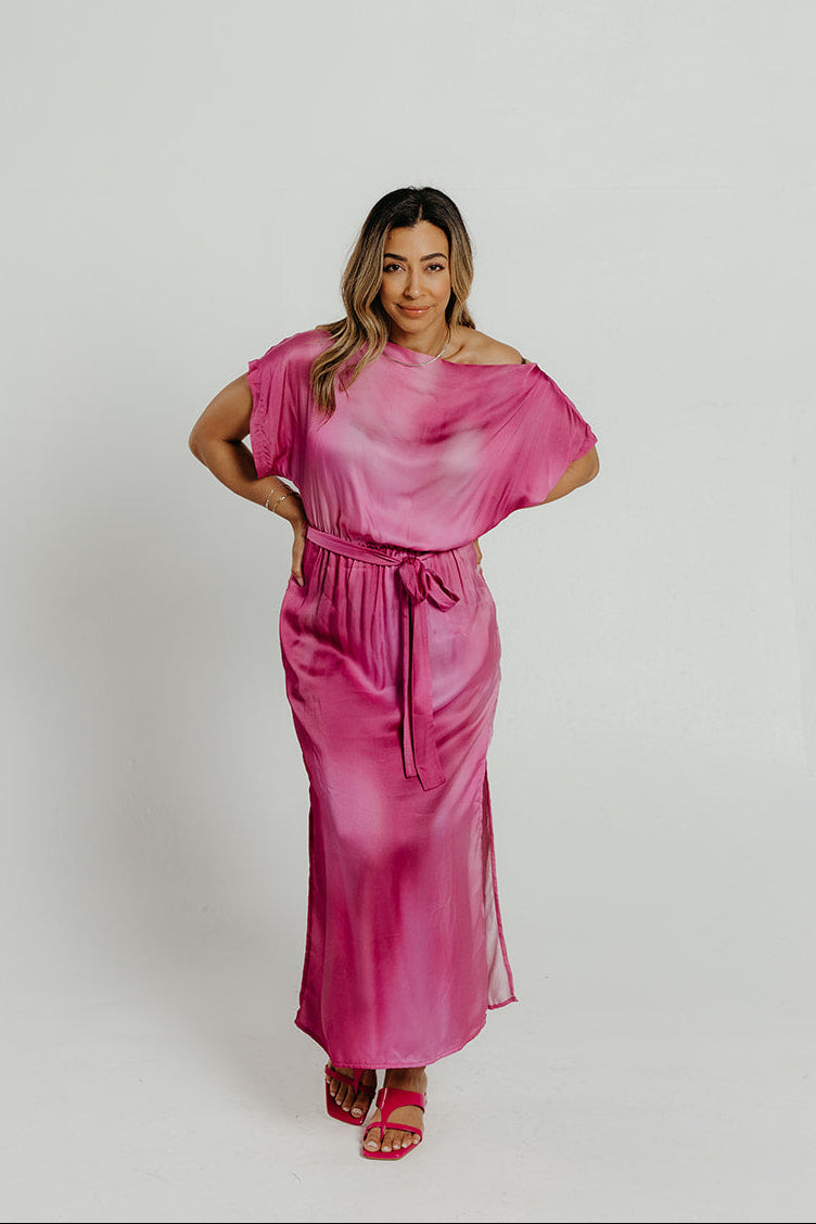 Drape Dress Print Pink Women's Dresses Cossac
