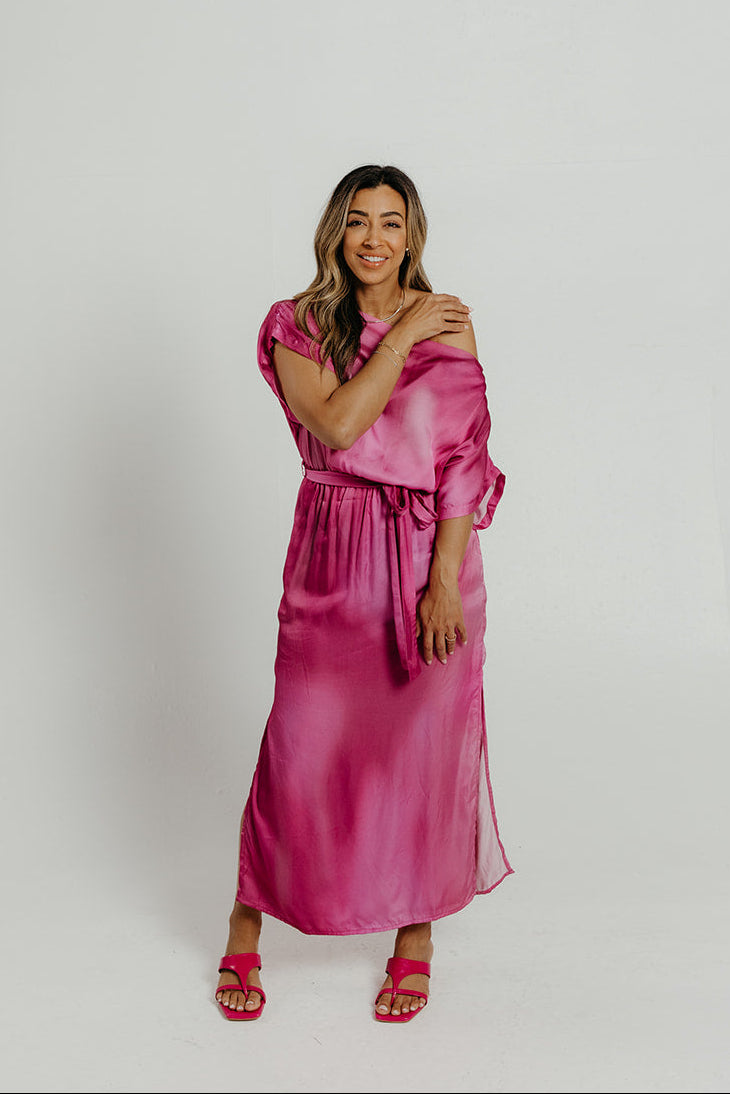 Drape Dress Print Pink Women's Dresses Cossac