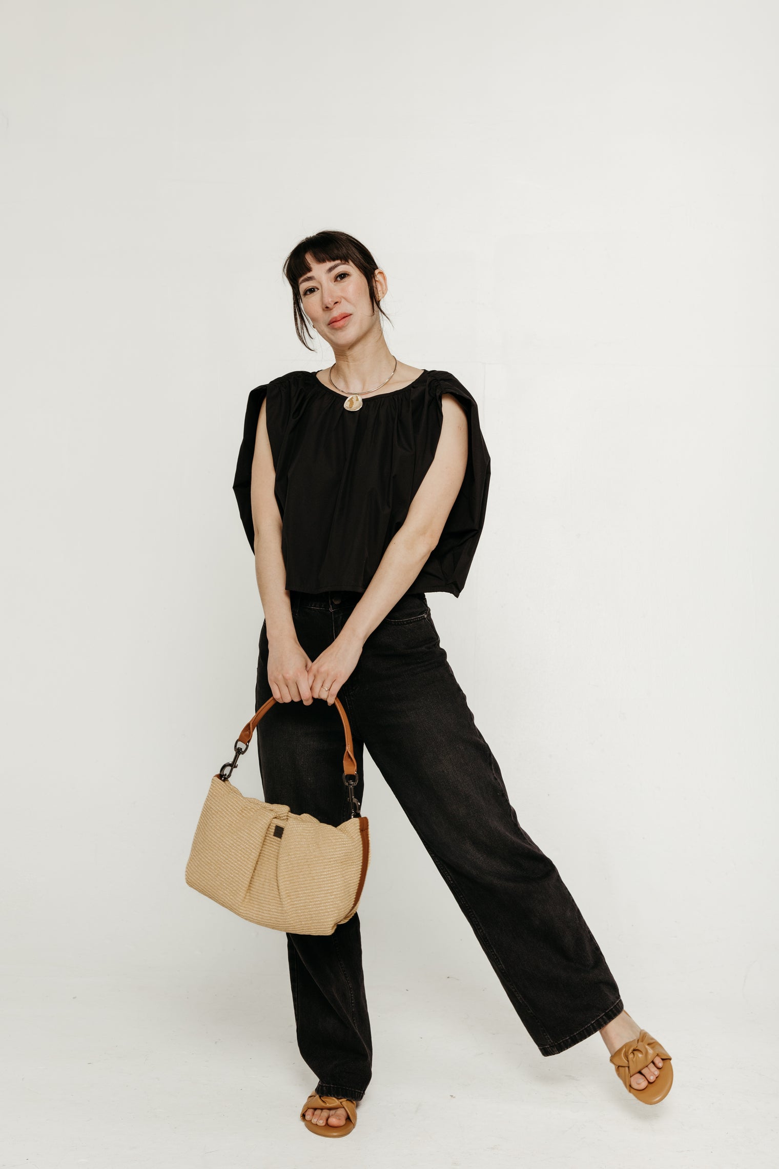 Rose Top Black Poplin Women's Tops SBJ Austin