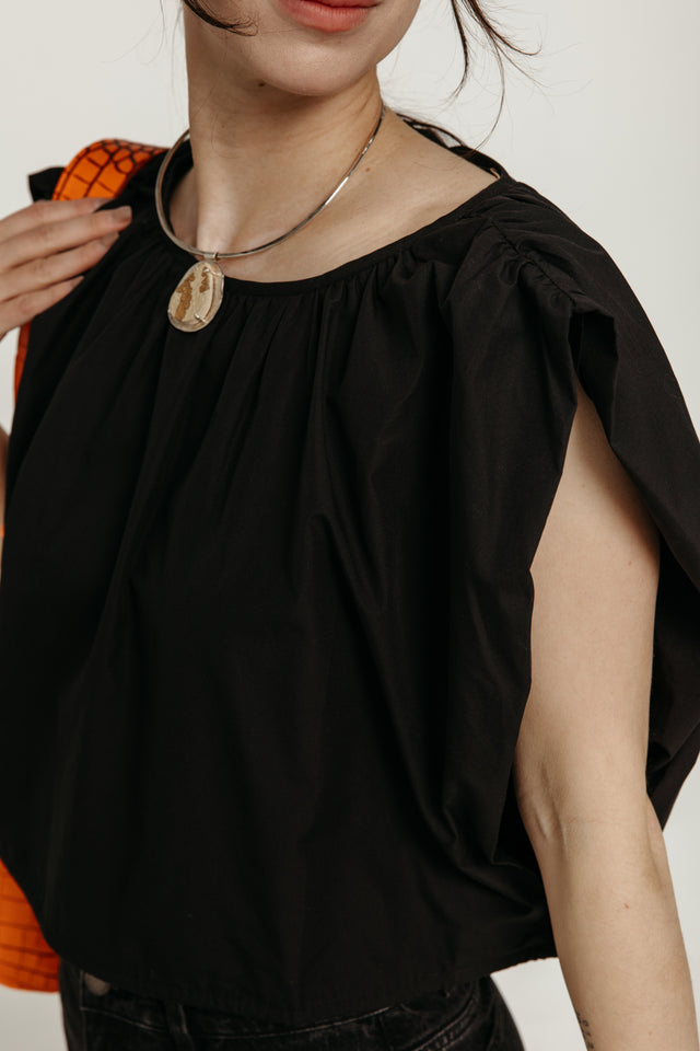 Rose Top Black Poplin