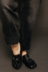 Tassel Split Black Women's Shoes Loafers All Black