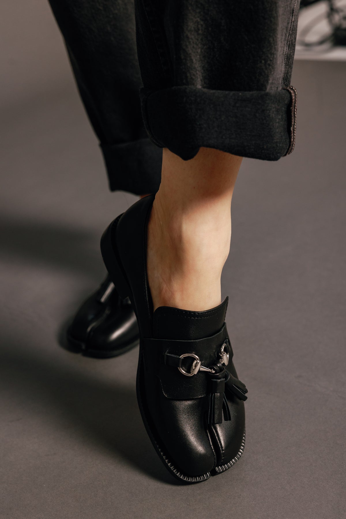 Tassel Split Black Women's Shoes Loafers All Black