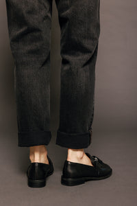 Tassel Split Black Women's Shoes Loafers All Black