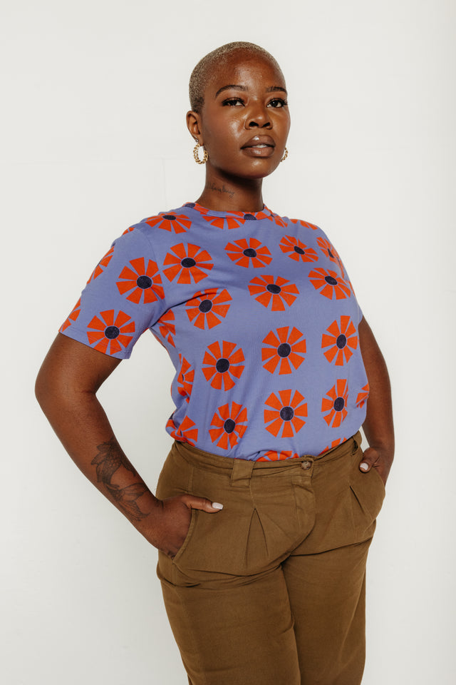 Flower Pattern Fitted Purple Tee Women's Tops Bobo Choses