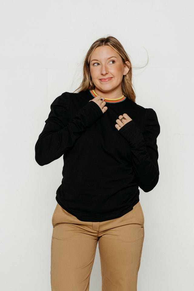 Oldar Puffed Black Women's Tops SKFK