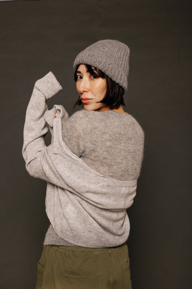 Sloane Cashmere Crewneck Cardigan Heather Grey