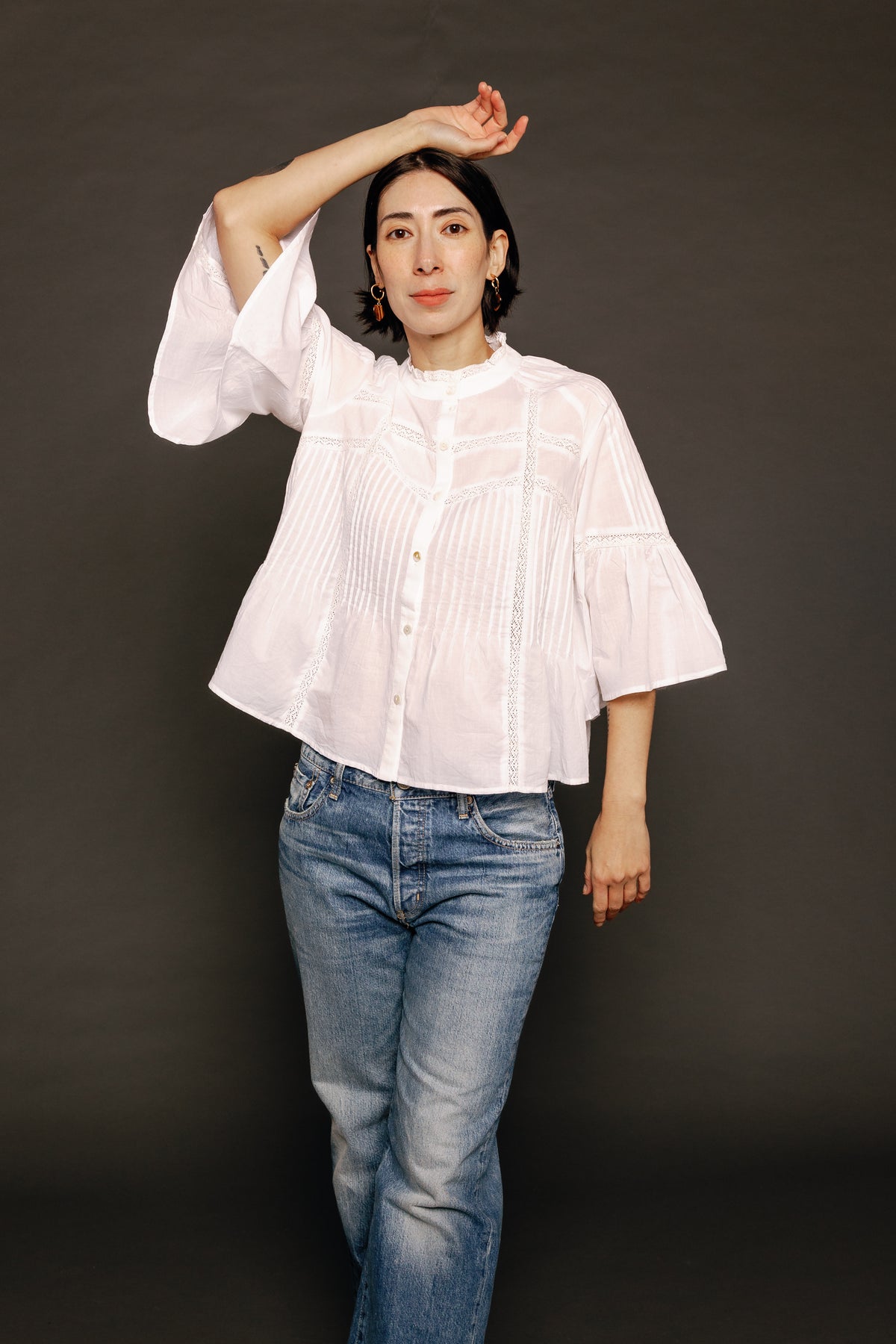 Haru Shirt Embroidered White Women's Tops Boom Shankar
