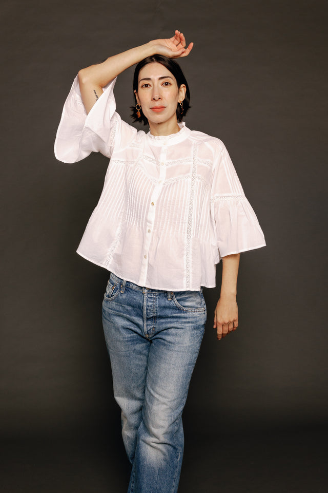 Haru Shirt Embroidered White Women's Tops Boom Shankar