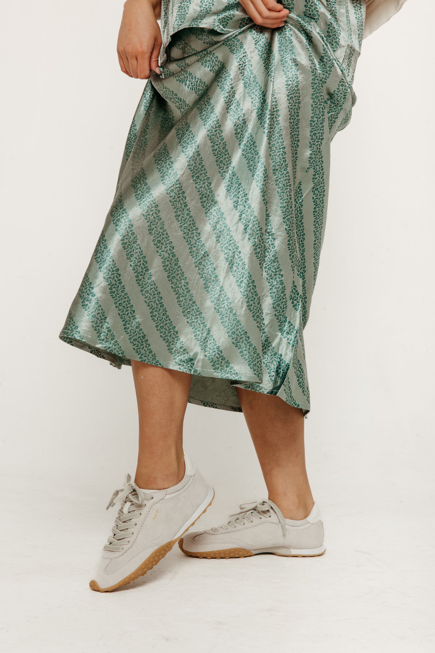 Flowers Bias Cut Skirt Washed Emerald Women's Bottoms Skirt The Tiny Big Sister