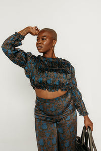 Roses Smocked Top Dark Brown Women's Tops The Tiny Big Sister