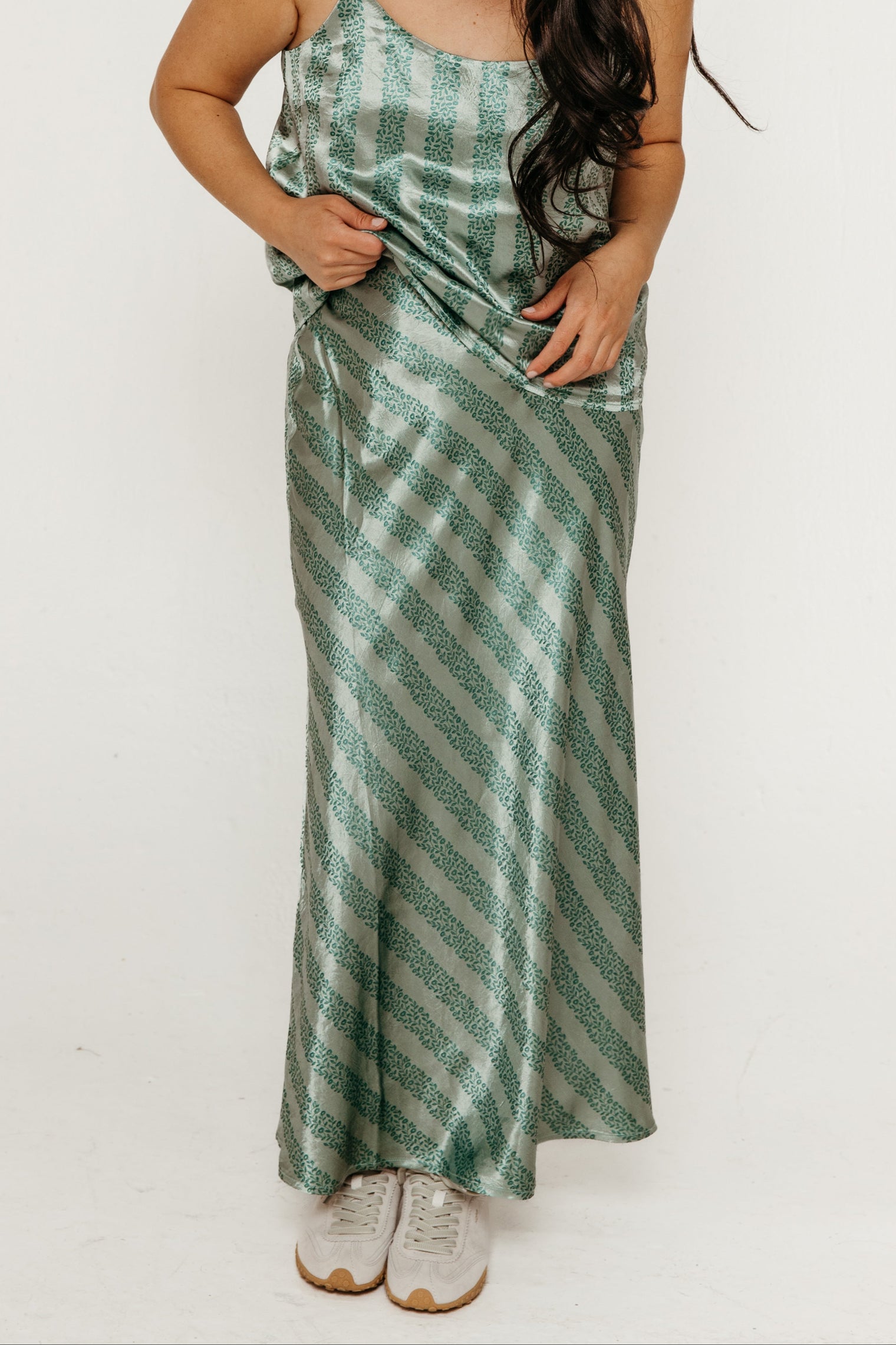Flowers Bias Cut Skirt Washed Emerald Women's Bottoms Skirt The Tiny Big Sister